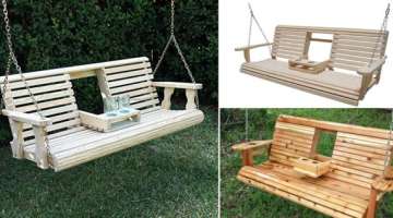 Wood Porch Swing With Cup Holders